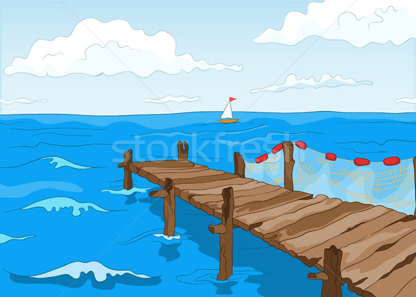 Cartoon bleu mer pier dessinés à la main été [[stock_photo]] © RAStudio