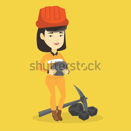 Stock photo: Miner holding coal in hands vector illustration.