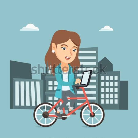 Stockfoto: Vrouw · paardrijden · fiets · stad · jonge · asian