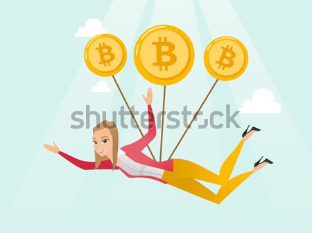 Business woman flying with dollar signs. Stock photo © RAStudio