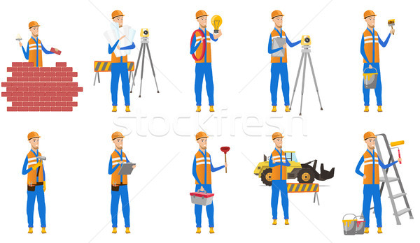 Caucasian builder vector illustrations set. Stock photo © RAStudio