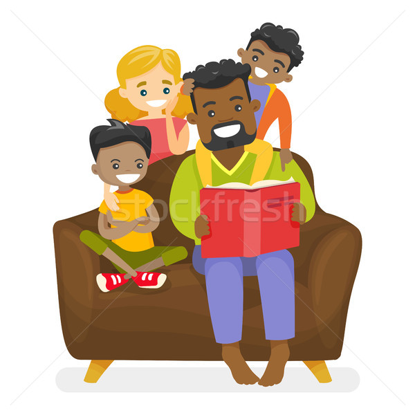 Father reading a book to multiethnic children. Stock photo © RAStudio