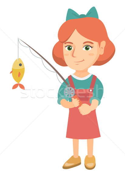 Little girl holding fishing rod with fish on hook. Stock photo © RAStudio