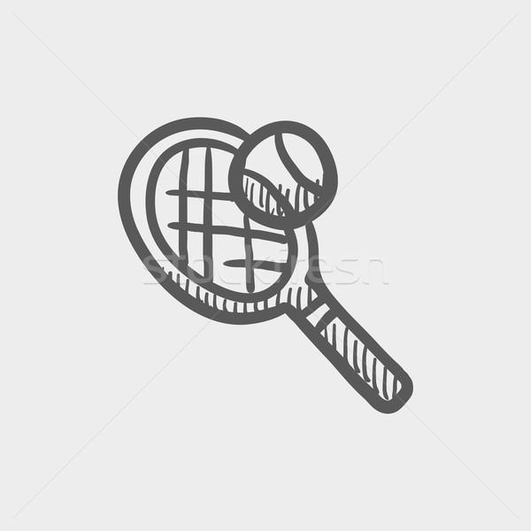 Теннисная ракетка мяча эскиз икона веб мобильных Сток-фото © RAStudio