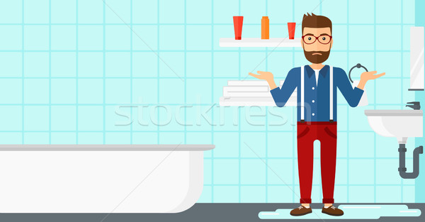 Férfi kétségbeesés áll mosdókagyló hipszter fürdőszoba Stock fotó © RAStudio