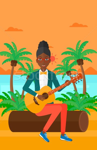 Vrouw spelen gitaar vergadering tropisch strand palmbomen Stockfoto © RAStudio