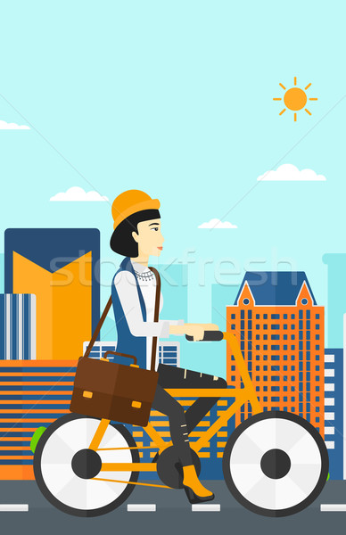 Foto stock: Mulher · ciclismo · trabalhar · asiático · pasta · cidade