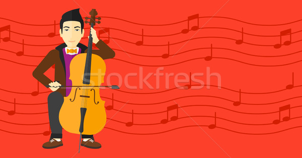 Homme jouer violoncelle asian rouge notes de musique [[stock_photo]] © RAStudio