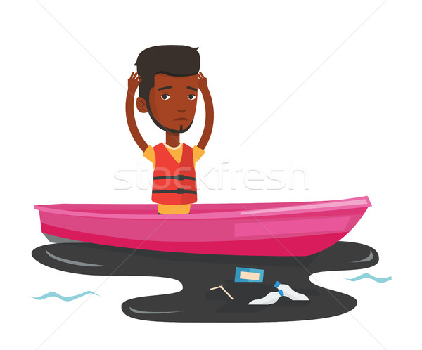 Man floating in a boat in polluted water. Stock photo © RAStudio