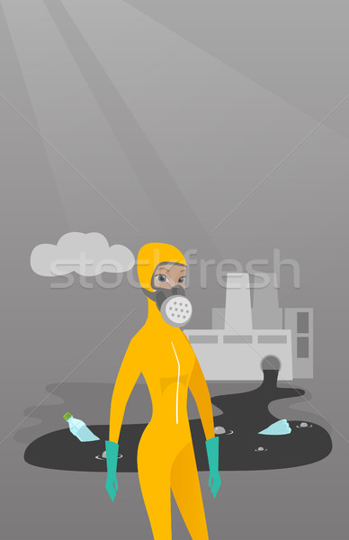 Kadın radyasyon takım elbise kafkas maske ayakta Stok fotoğraf © RAStudio