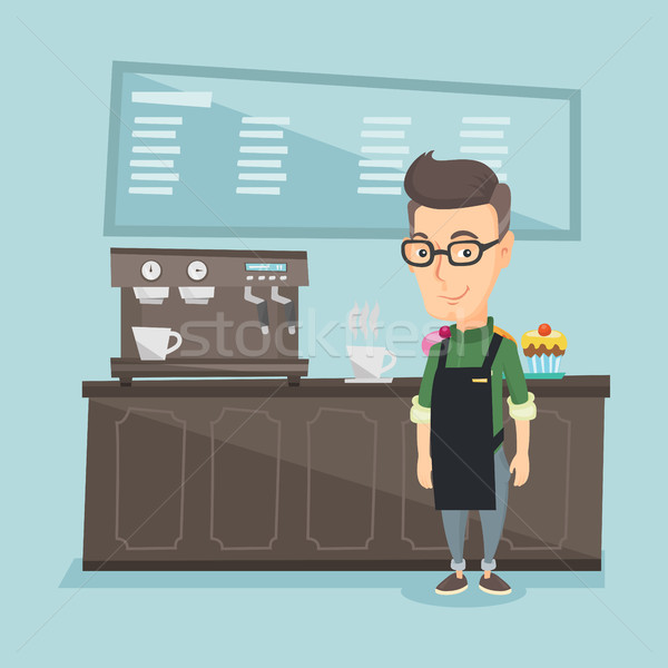 Barista stałego ekspres do kawy przyjazny kawiarnia Zdjęcia stock © RAStudio