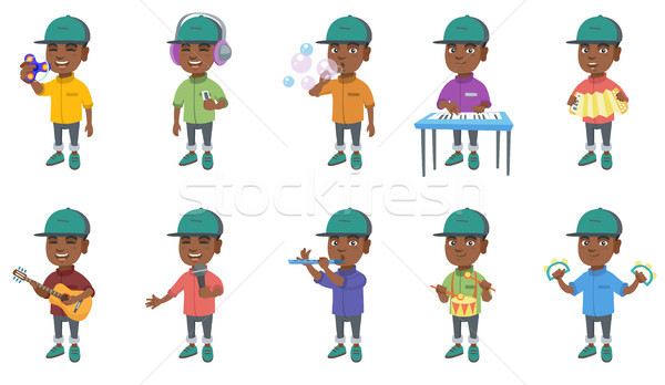 Little african boy vector illustrations set. Stock photo © RAStudio