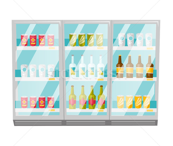 Stok fotoğraf: Buzdolabı · şişeler · vektör · karikatür · farklı · içecekler