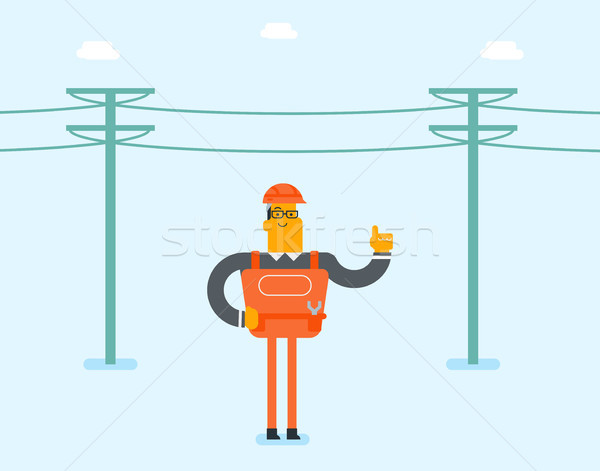 Stock photo: Electrician repairing an electric power pole.