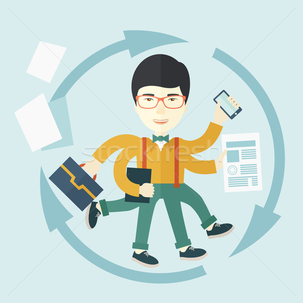 Chinese man with multitasking job Stock photo © RAStudio