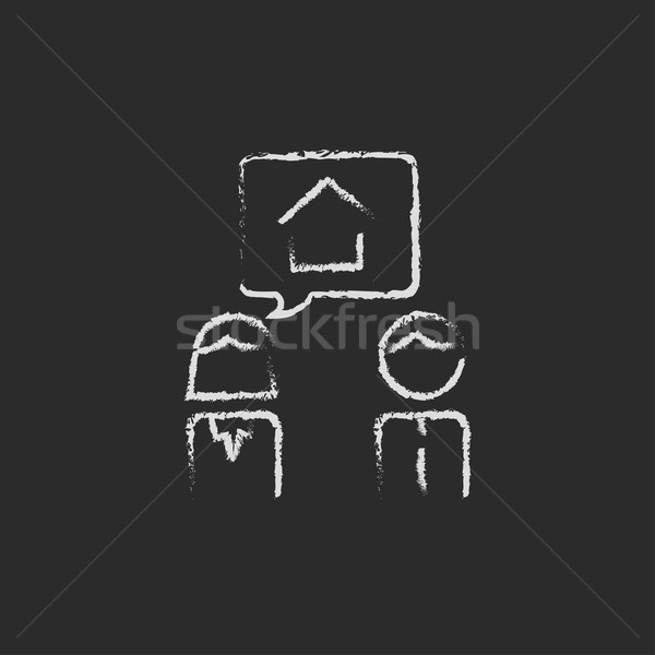 Stock photo: Couple dreaming about the house icon drawn in chalk.