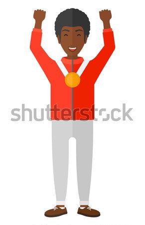 Athleten Medaille Hände angehoben stehen Vektor Stock foto © RAStudio