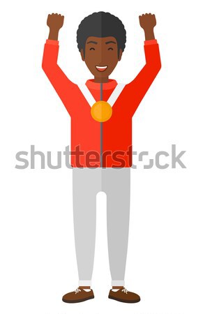 Athlete with medal and hands raised. Stock photo © RAStudio