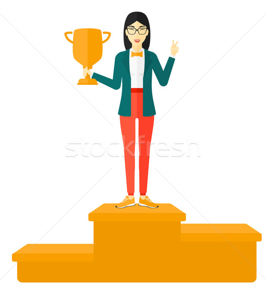Cheerful woman on pedestal. Stock photo © RAStudio