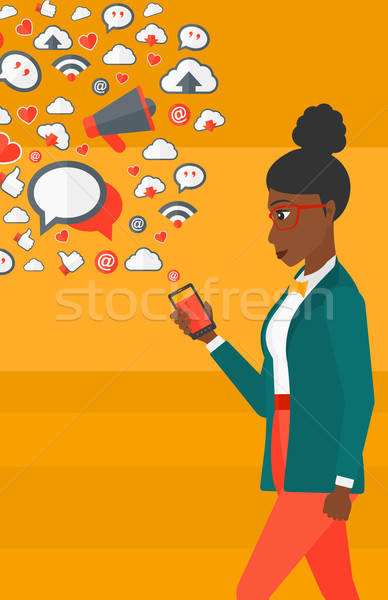 Social media toepassingen vrouw smartphone toepassing iconen Stockfoto © RAStudio