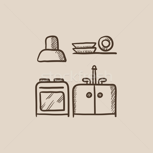 Interno cucina sketch icona web mobile infografica Foto d'archivio © RAStudio