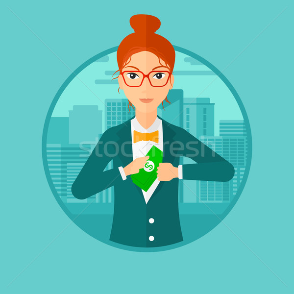 Woman putting money in pocket. Stock photo © RAStudio