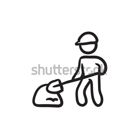 Man with shovel and hill of sand sketch icon. Stock photo © RAStudio