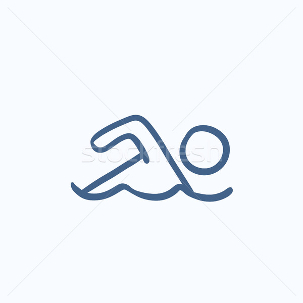 Stockfoto: Zwemmer · schets · icon · vector · geïsoleerd