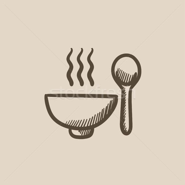 Bowl of hot soup with spoon sketch icon. Stock photo © RAStudio