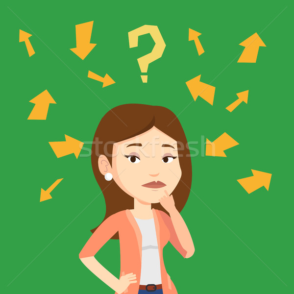 Stock photo: Young business woman thinking vector illustration.