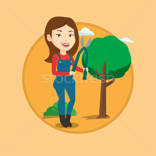 Farmer with pruner in garden vector illustration. Stock photo © RAStudio