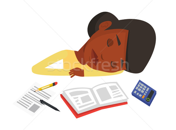 Student Sleeping At The Desk With Book Vector Illustration