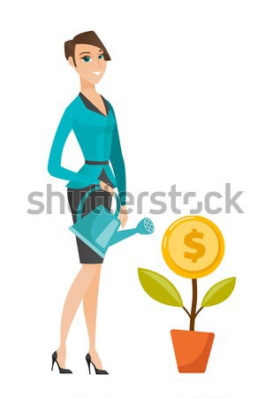 Frau Bewässerung Geld Blume asian Geschäftsfrau Stock foto © RAStudio