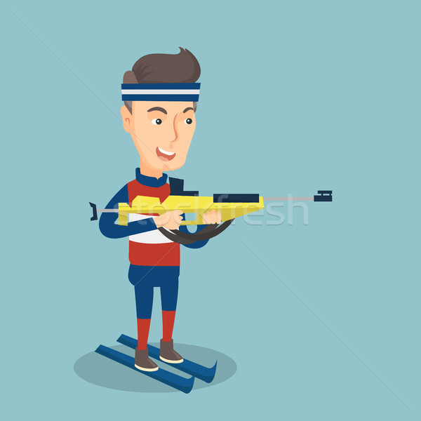 Cheerful biathlon runner aiming at the target. Stock photo © RAStudio