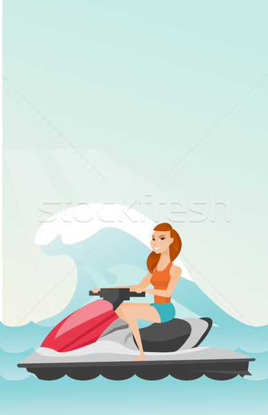 Caucasian woman riding on water scooter in the sea Stock photo © RAStudio