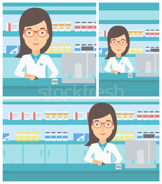 Foto stock: Farmacêutico · contrariar · monitor · de · computador · jovem · feminino · médico