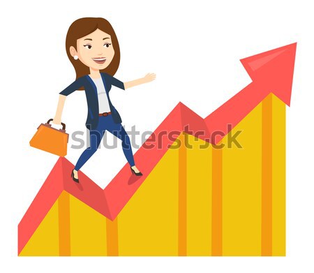 Stock photo: Business woman standing on profit chart.