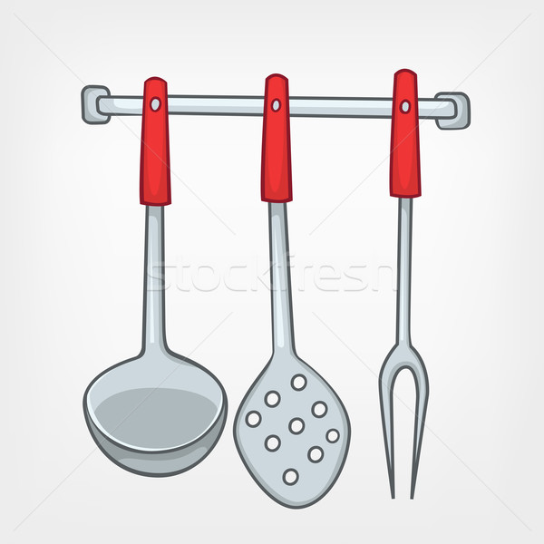 Stockfoto: Cartoon · home · keuken · lepel · ingesteld · geïsoleerd