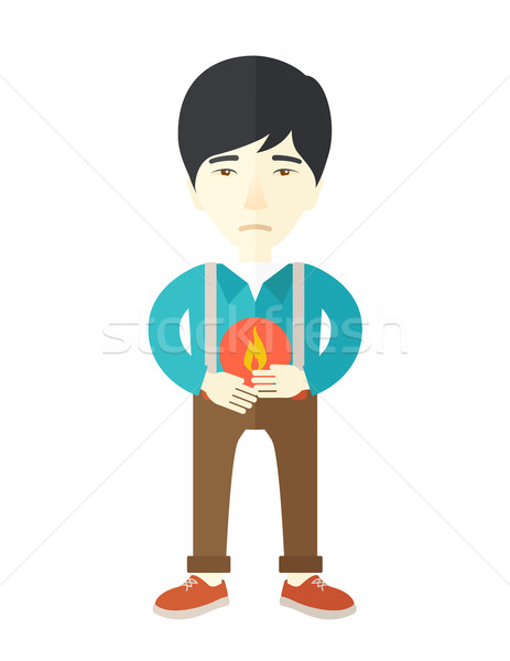 Homem azia doente asiático de mãos dadas estômago Foto stock © RAStudio