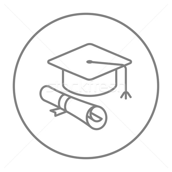 Stockfoto: Afstuderen · cap · papier · scroll · lijn · icon