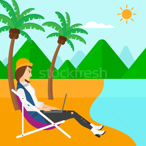 Business woman sitting in chaise lounge with laptop. Stock photo © RAStudio