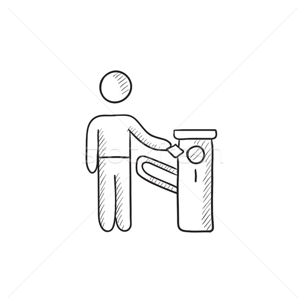 Stock photo: Man at car barrier sketch icon.