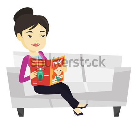 Vrouw lezing magazine sofa kaukasisch Stockfoto © RAStudio