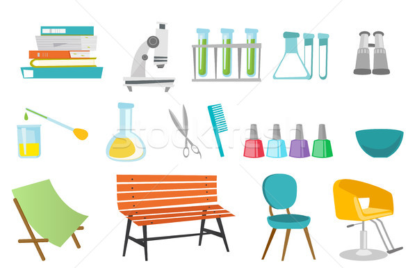 Hairdressing tools and laboratory equipment set. Stock photo © RAStudio