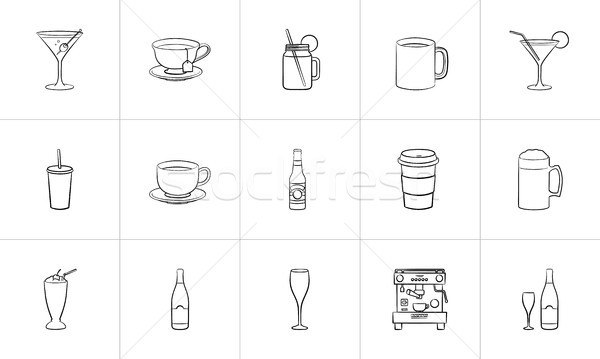Drink hand drawn sketch icon set. Stock photo © RAStudio