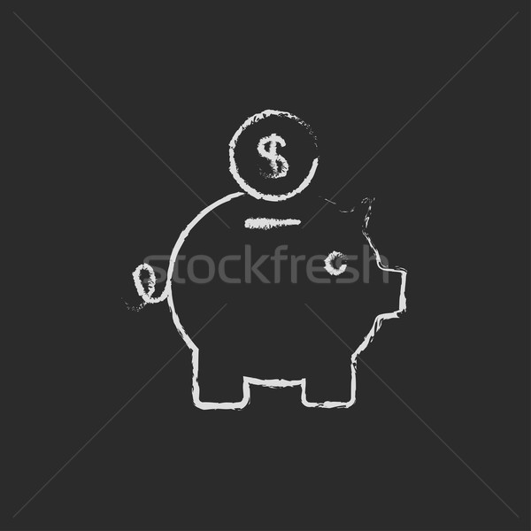 Stock photo: Piggy bank and dollar coin icon drawn in chalk.