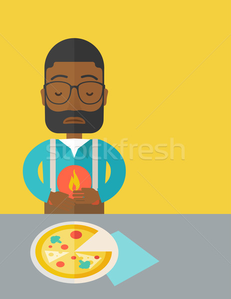 Człowiek zgaga chorych pizza trzymając się za ręce żołądka Zdjęcia stock © RAStudio