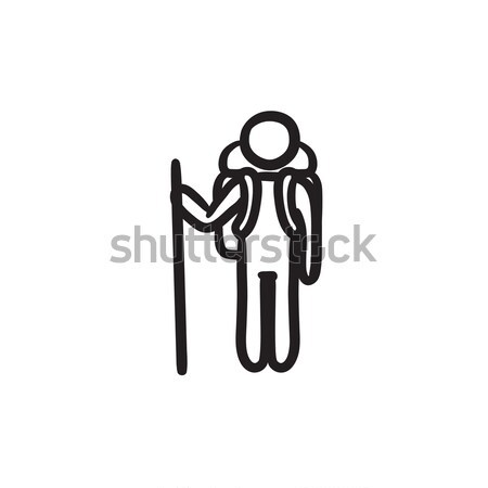 туристических пеший турист эскиз икона вектора изолированный Сток-фото © RAStudio