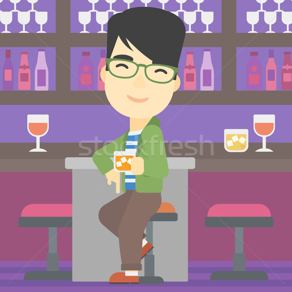 Człowiek posiedzenia bar Licznik asian szkła Zdjęcia stock © RAStudio