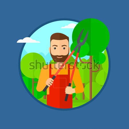Stock photo: Farmer with pruner in garden vector illustration.